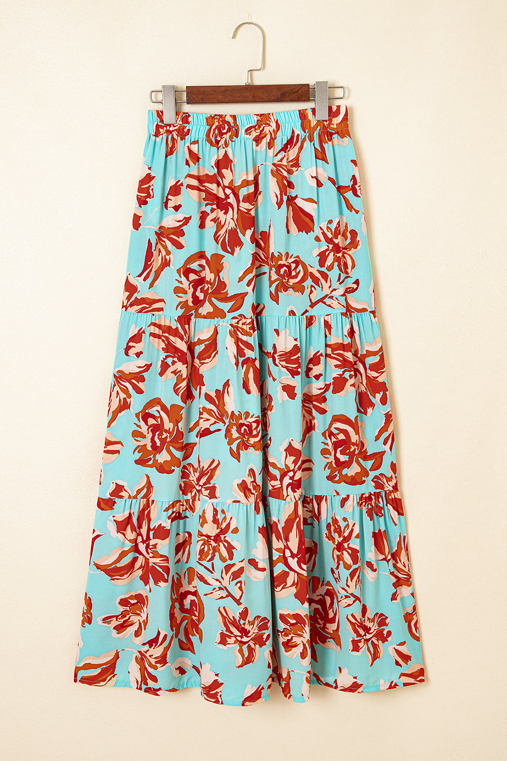 Boho Floral Tiered Slit Maxi Skirt