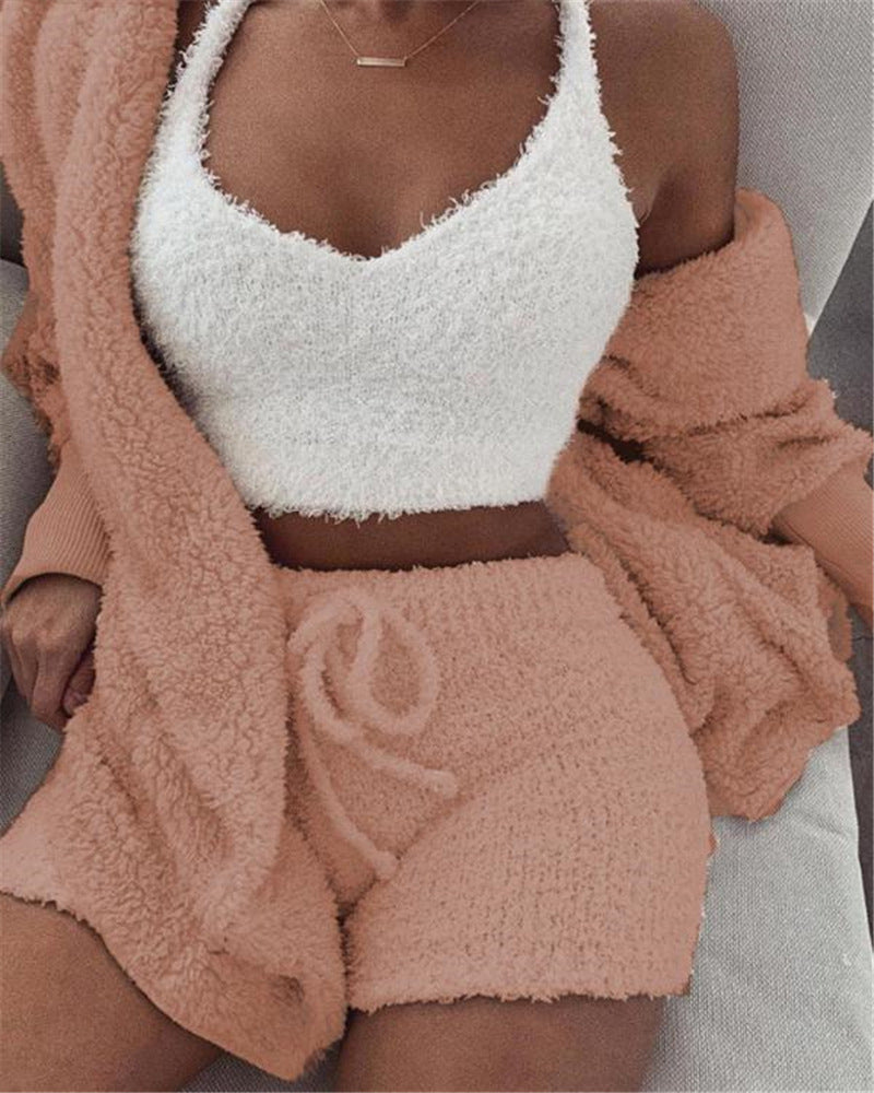 Trifecta Ribbed Lounge Set - Versatile Crop & Shorts Trio