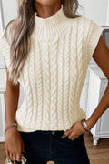 Oatmeal Cable-Knit High-Neck Sweater Vest