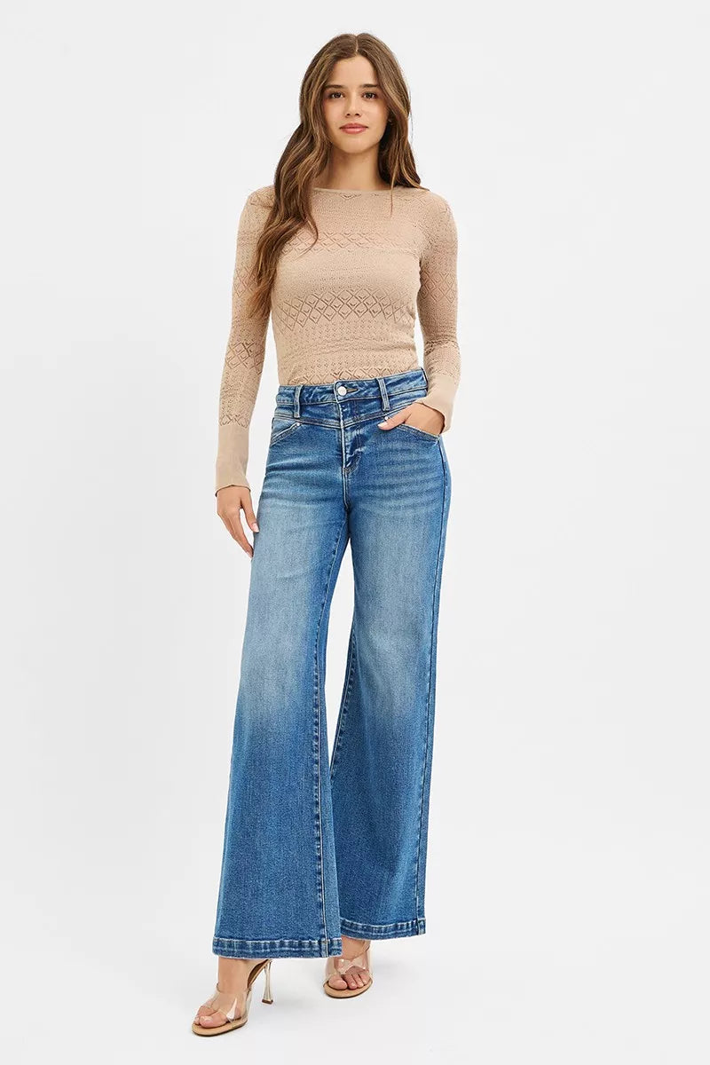 Risen High-Rise Wide-Leg Heart Pocket Jeans