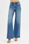 Risen High-Rise Wide-Leg Heart Pocket Jeans