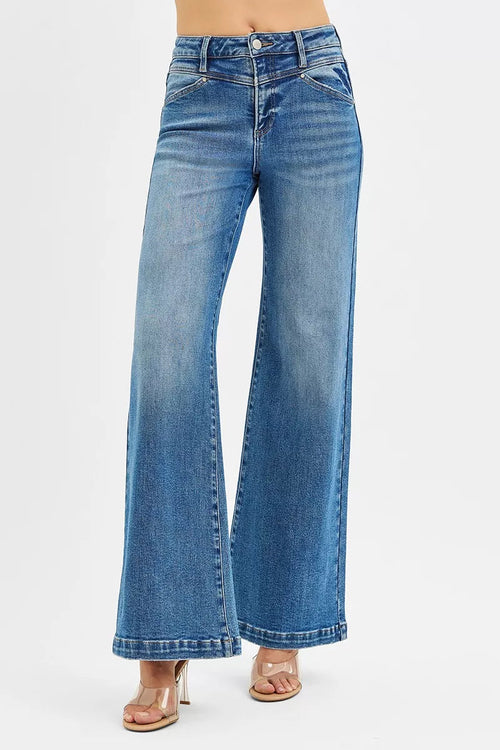 Risen High-Rise Wide-Leg Heart Pocket Jeans