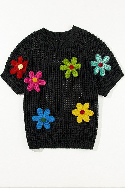 Crochet Flower Hollow-Out Sweater