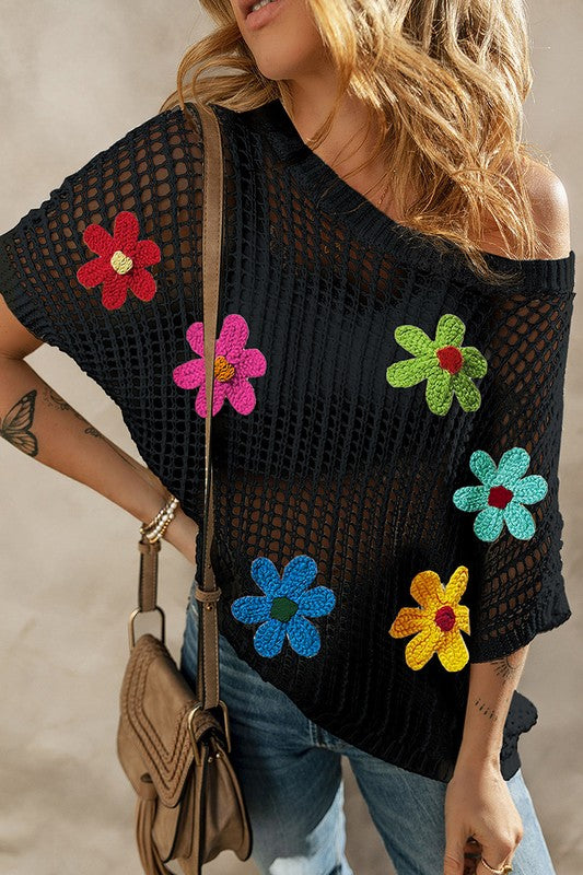 Crochet Flower Hollow-Out Sweater