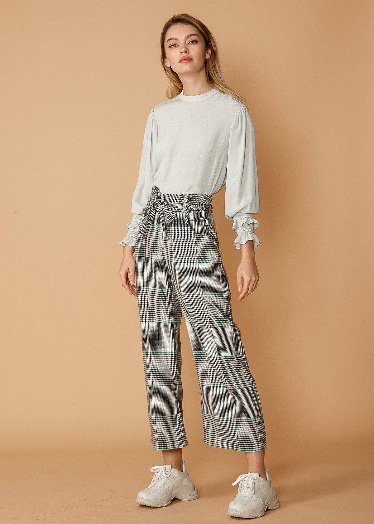 Plaid Tie-Waist Cropped Pants