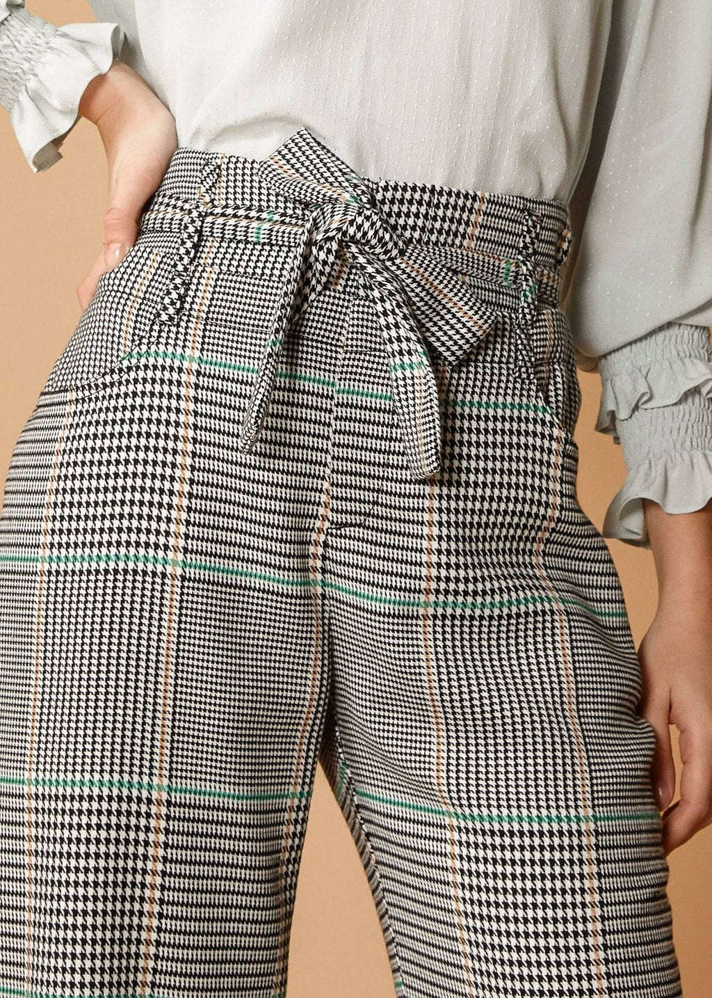 Plaid Tie-Waist Cropped Pants