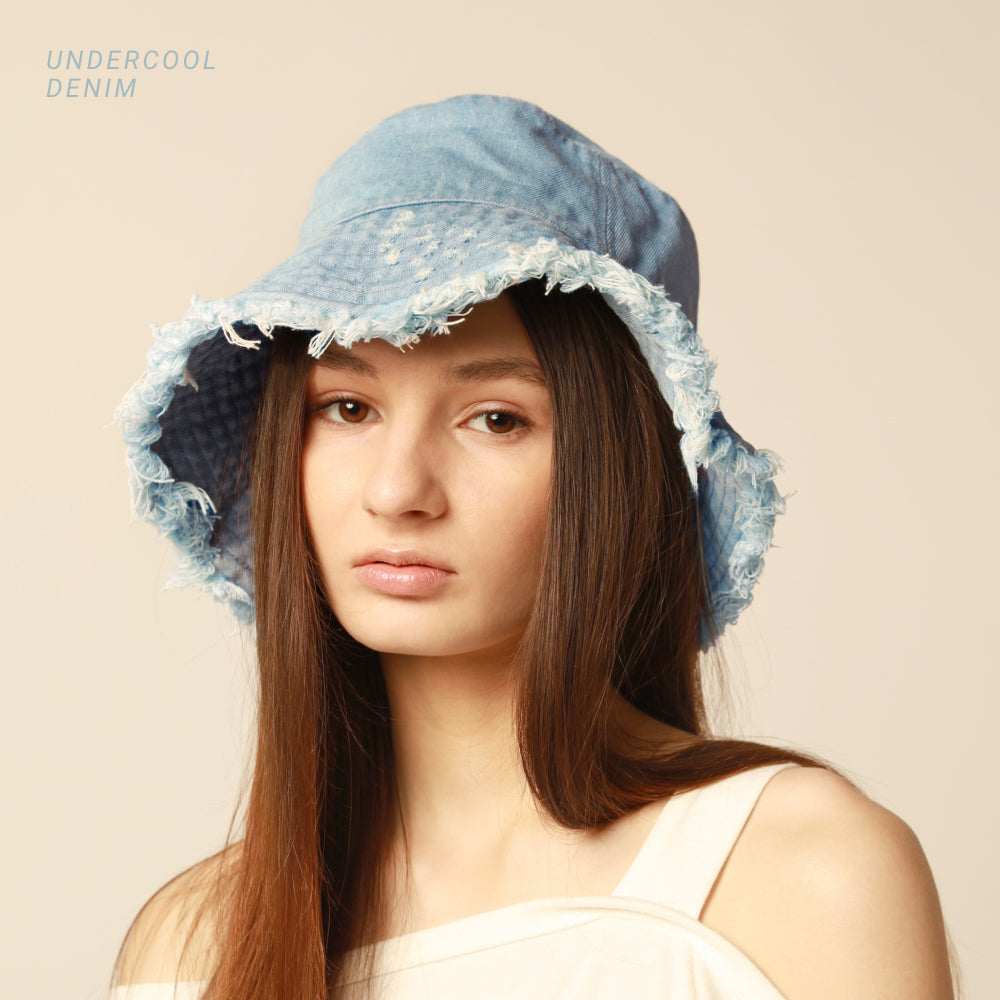 Wide Brim Frayed Bucket Hat – Lightweight Summer Sun Hat for Women
