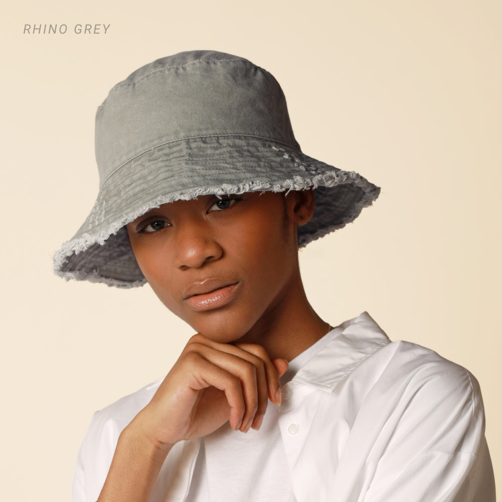 Wide Brim Frayed Bucket Hat – Lightweight Summer Sun Hat for Women