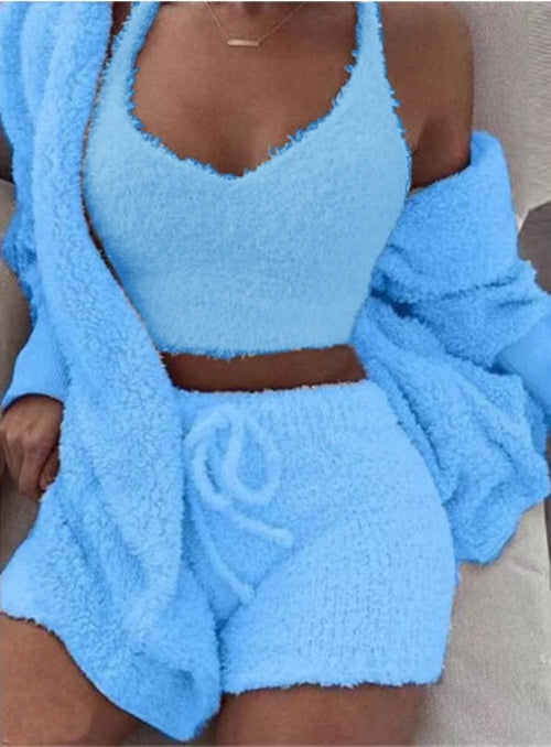 Trifecta Ribbed Lounge Set - Versatile Crop & Shorts Trio
