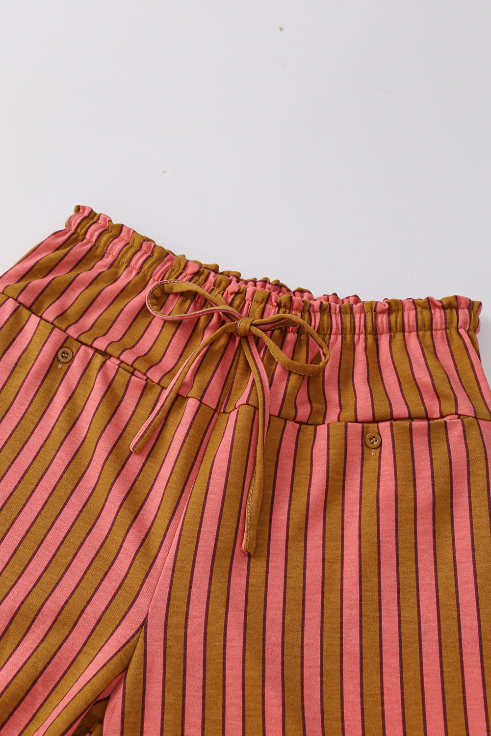 Striped Tie-Waist Button Pocket Wide-Leg Pants