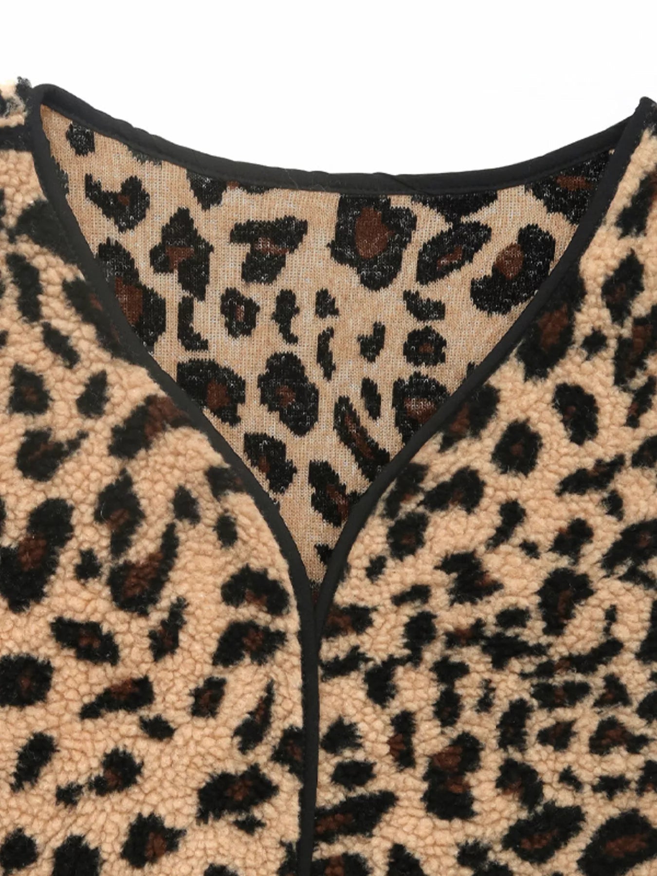 Leopard Fleece Pocket Vest Coat
