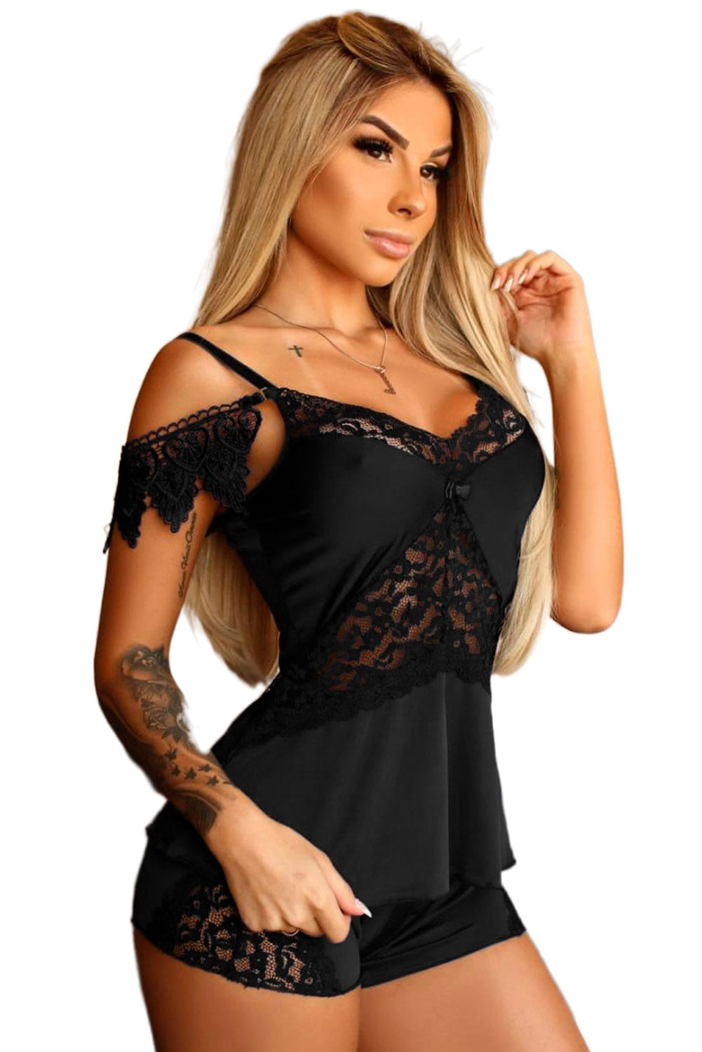 Noir Lace Elegance Set - Sophisticated Nightwear for Women