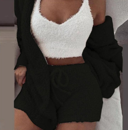 Trifecta Ribbed Lounge Set - Versatile Crop & Shorts Trio