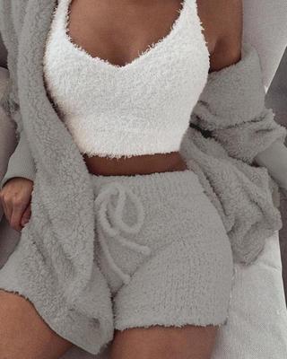Trifecta Ribbed Lounge Set - Versatile Crop & Shorts Trio