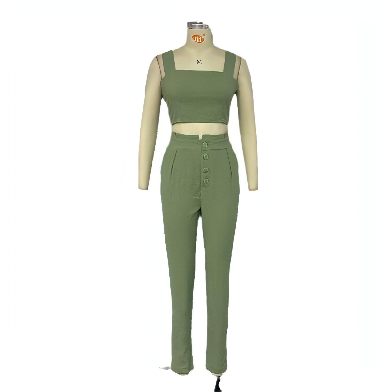 Spaghetti Strap Crop & High-Waist Trousers Set