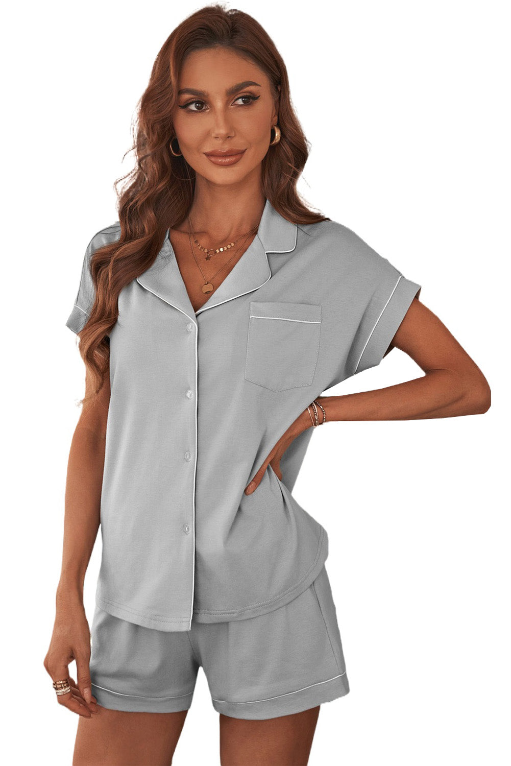 Slate Grey Button-Down Set - Minimalist Soft Loungewear