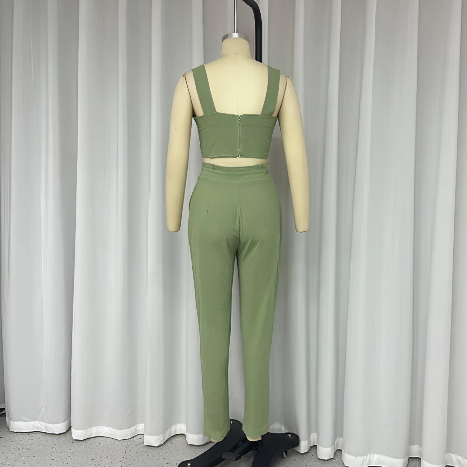 Spaghetti Strap Crop & High-Waist Trousers Set