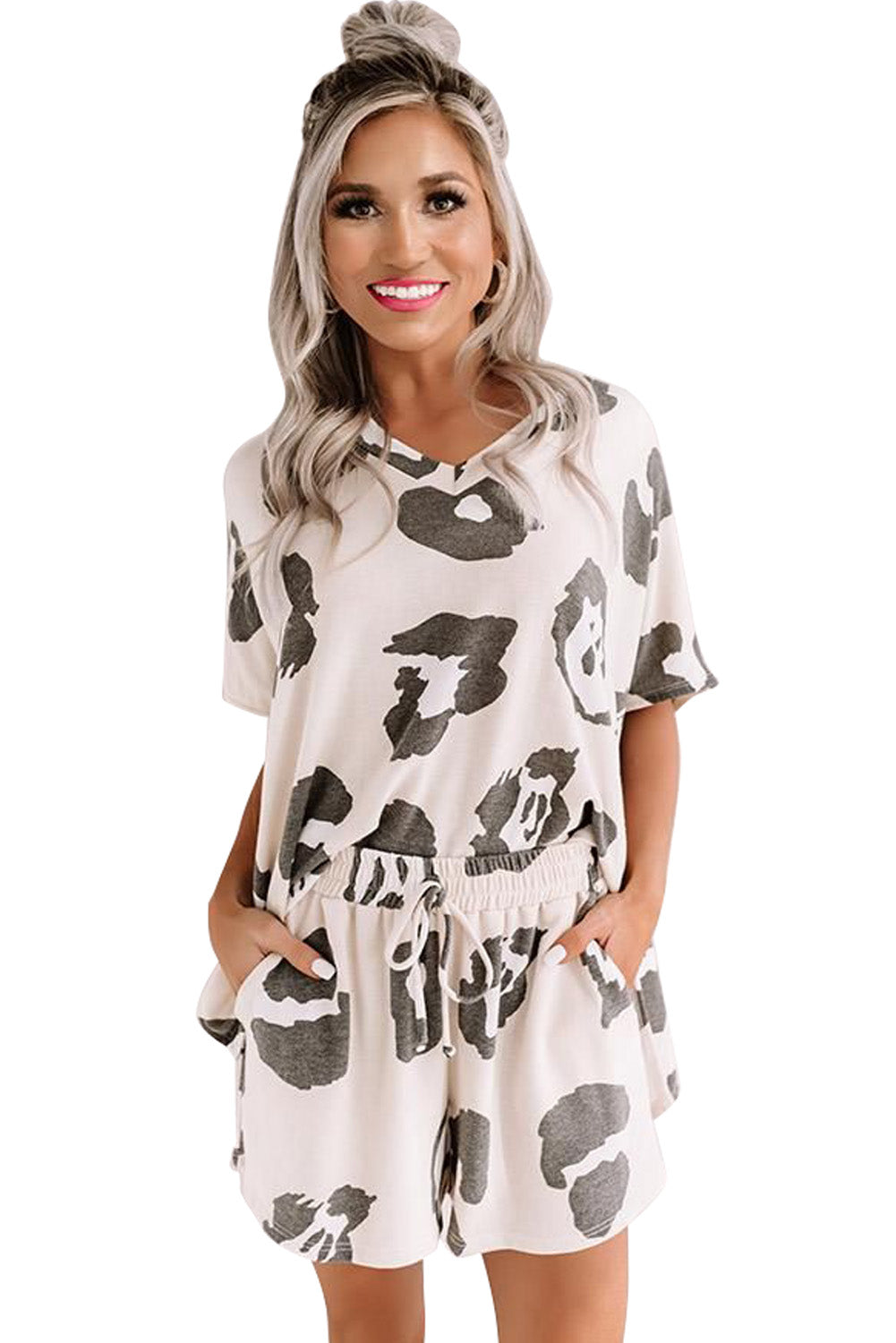 White Leopard Print Pajamas Set