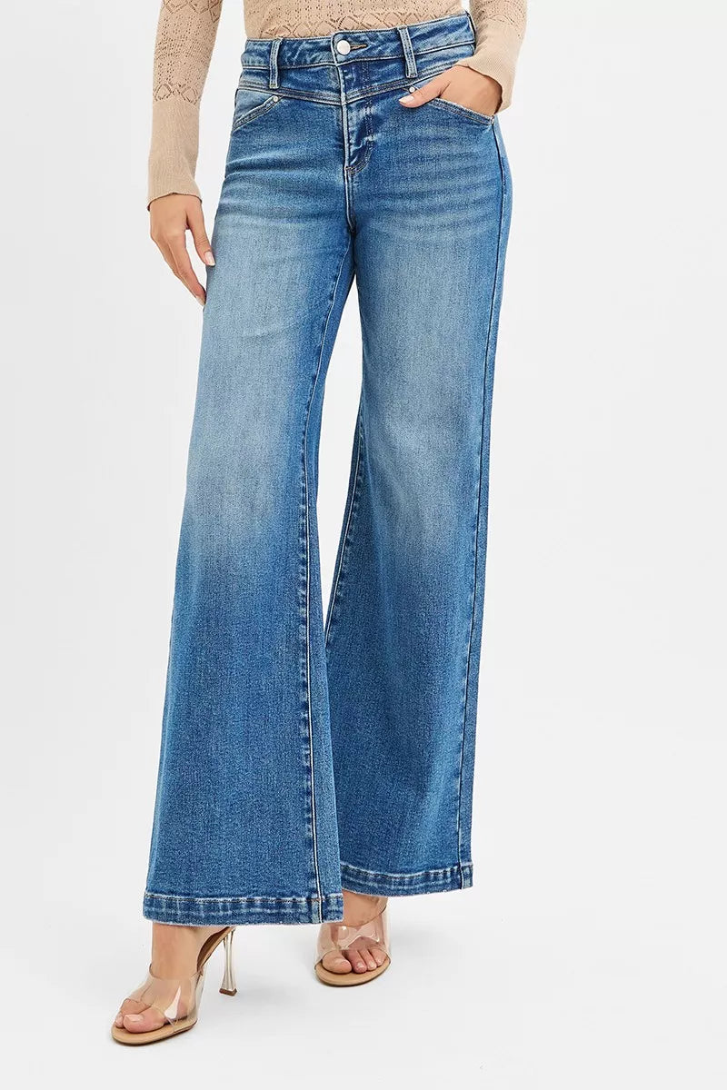 Risen High-Rise Wide-Leg Heart Pocket Jeans