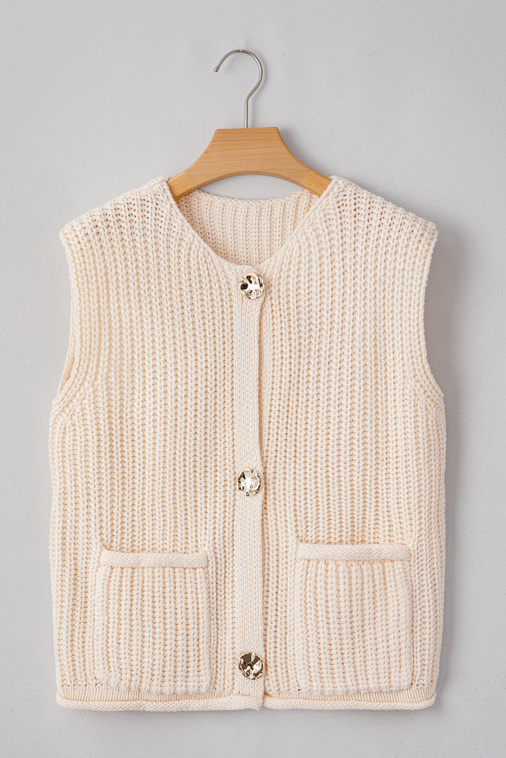 Textured Knit Buttoned Pocket Sweater Vest