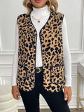 Leopard Fleece Pocket Vest Coat