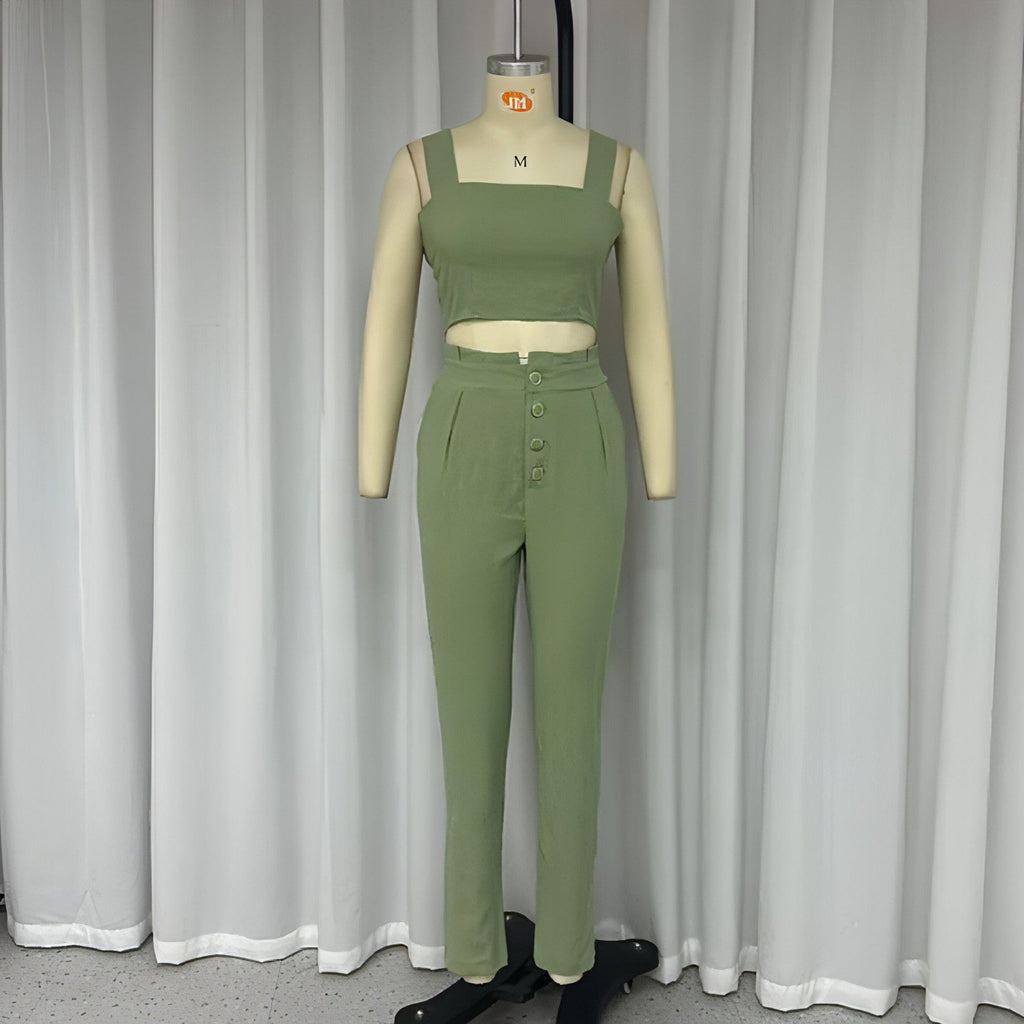 Spaghetti Strap Crop & High-Waist Trousers Set