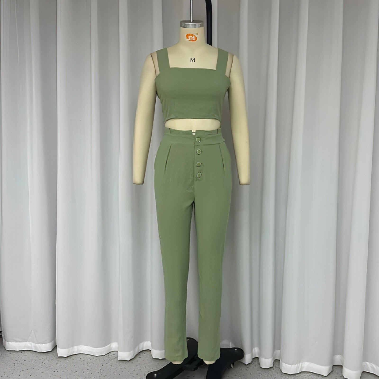 Spaghetti Strap Crop & High-Waist Trousers Set