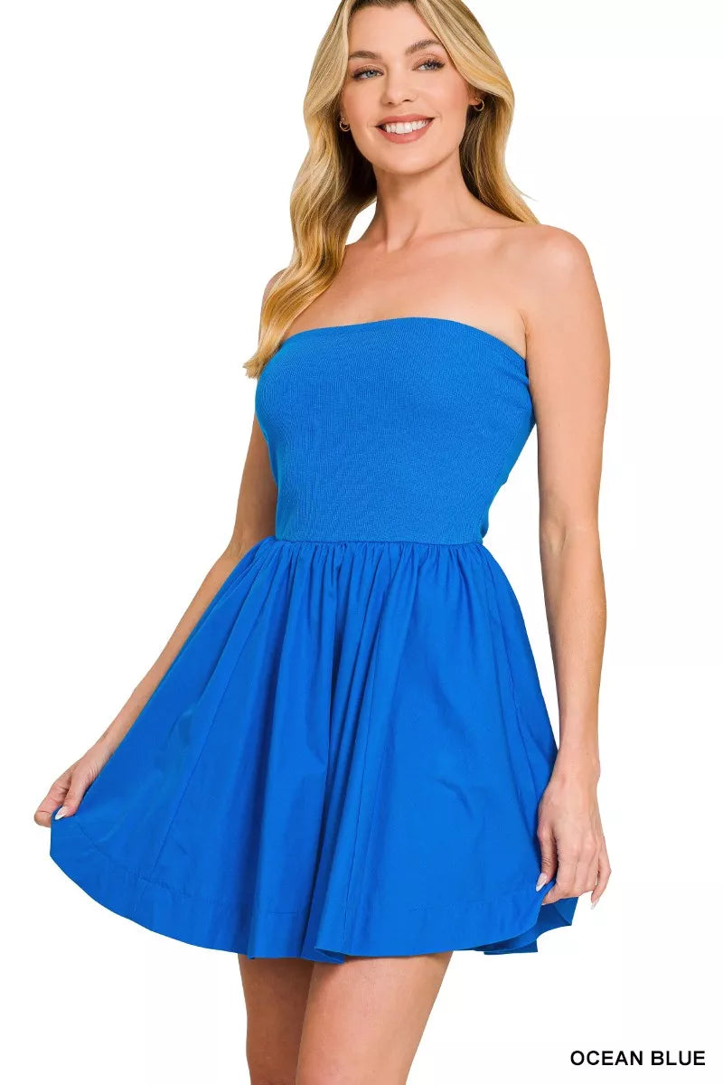 Zenana Knit Tube Flare Mini Dress