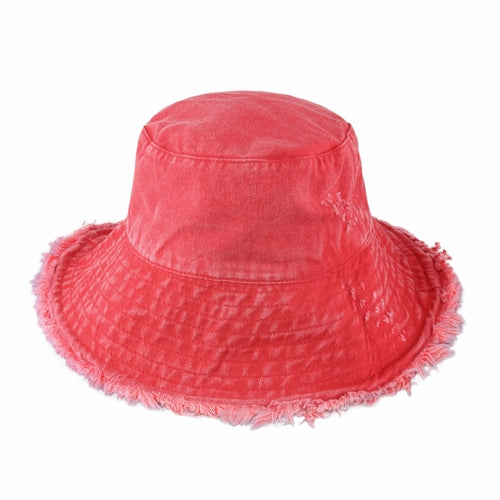 Wide Brim Frayed Bucket Hat – Lightweight Summer Sun Hat for Women