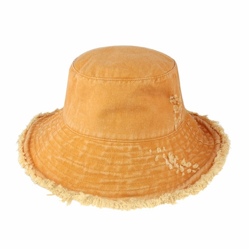 Wide Brim Frayed Bucket Hat – Lightweight Summer Sun Hat for Women