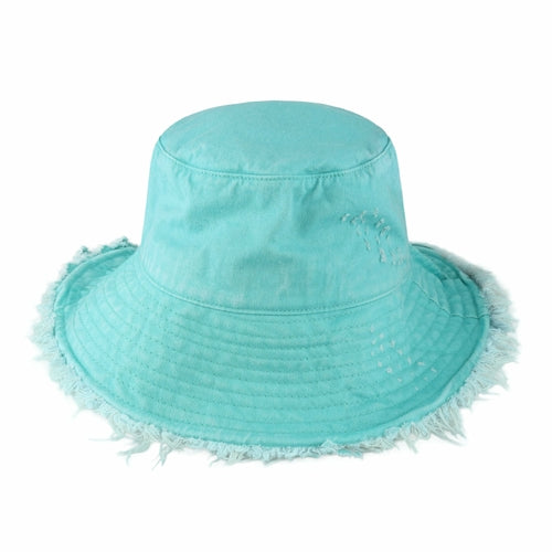 Wide Brim Frayed Bucket Hat – Lightweight Summer Sun Hat for Women