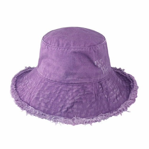 Wide Brim Frayed Bucket Hat – Lightweight Summer Sun Hat for Women