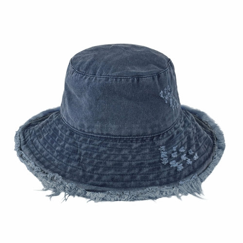 Wide Brim Frayed Bucket Hat – Lightweight Summer Sun Hat for Women