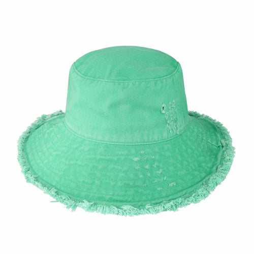 Wide Brim Frayed Bucket Hat – Lightweight Summer Sun Hat for Women