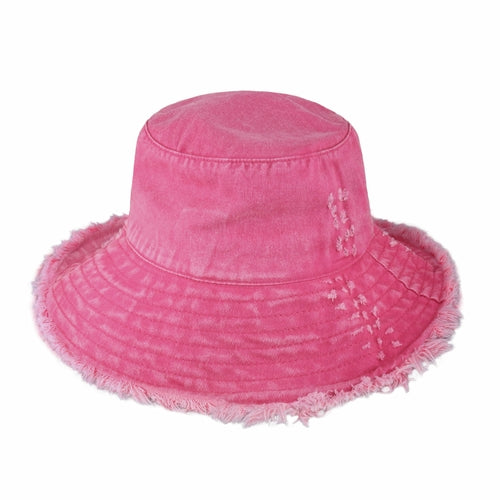 Wide Brim Frayed Bucket Hat – Lightweight Summer Sun Hat for Women
