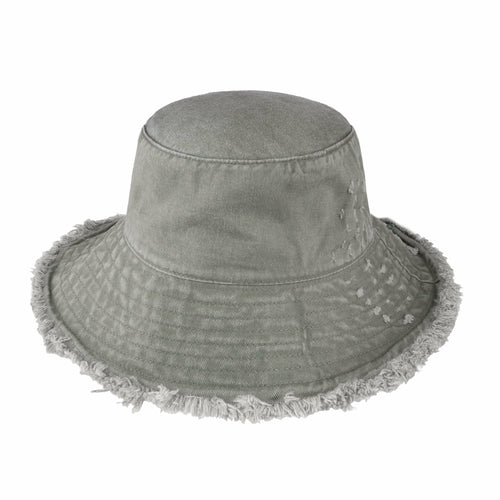 Wide Brim Frayed Bucket Hat – Lightweight Summer Sun Hat for Women