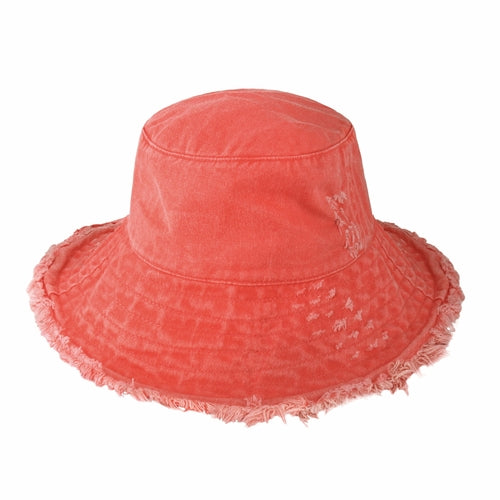 Wide Brim Frayed Bucket Hat – Lightweight Summer Sun Hat for Women
