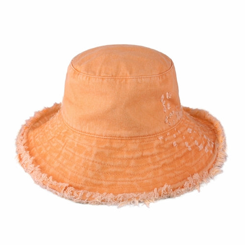 Wide Brim Frayed Bucket Hat – Lightweight Summer Sun Hat for Women