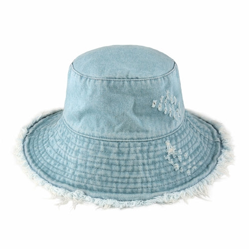 Wide Brim Frayed Bucket Hat – Lightweight Summer Sun Hat for Women