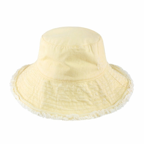 Wide Brim Frayed Bucket Hat – Lightweight Summer Sun Hat for Women