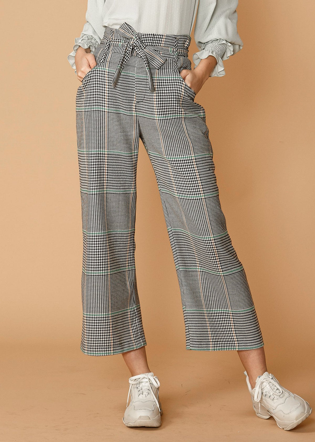 Plaid Tie-Waist Cropped Pants