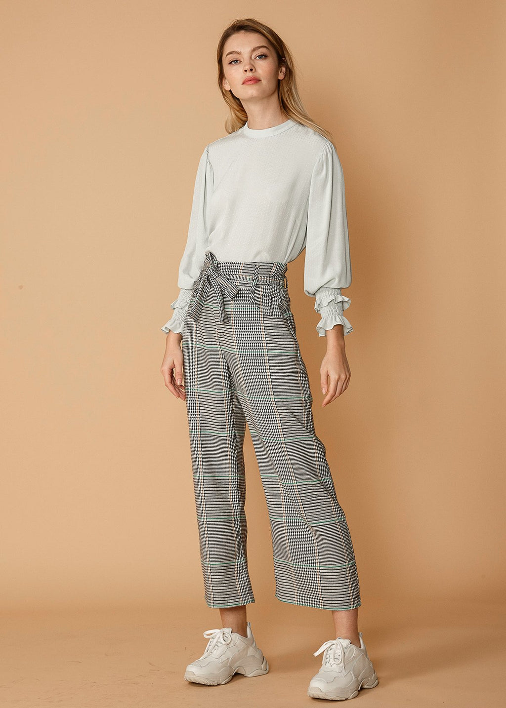 Plaid Tie-Waist Cropped Pants