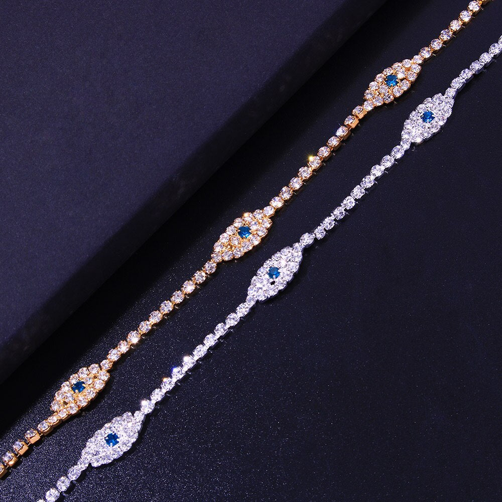 Vintage Blue Evil Eye Crystal Anklet Bracelet