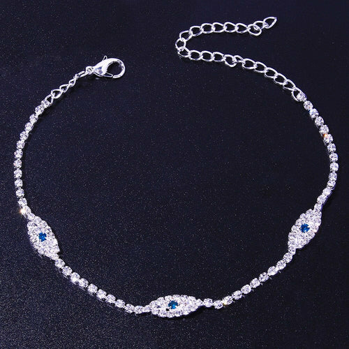 Vintage Blue Evil Eye Crystal Anklet Bracelet