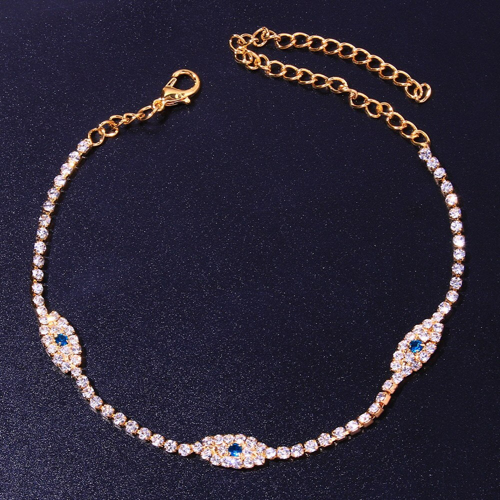 Vintage Blue Evil Eye Crystal Anklet Bracelet