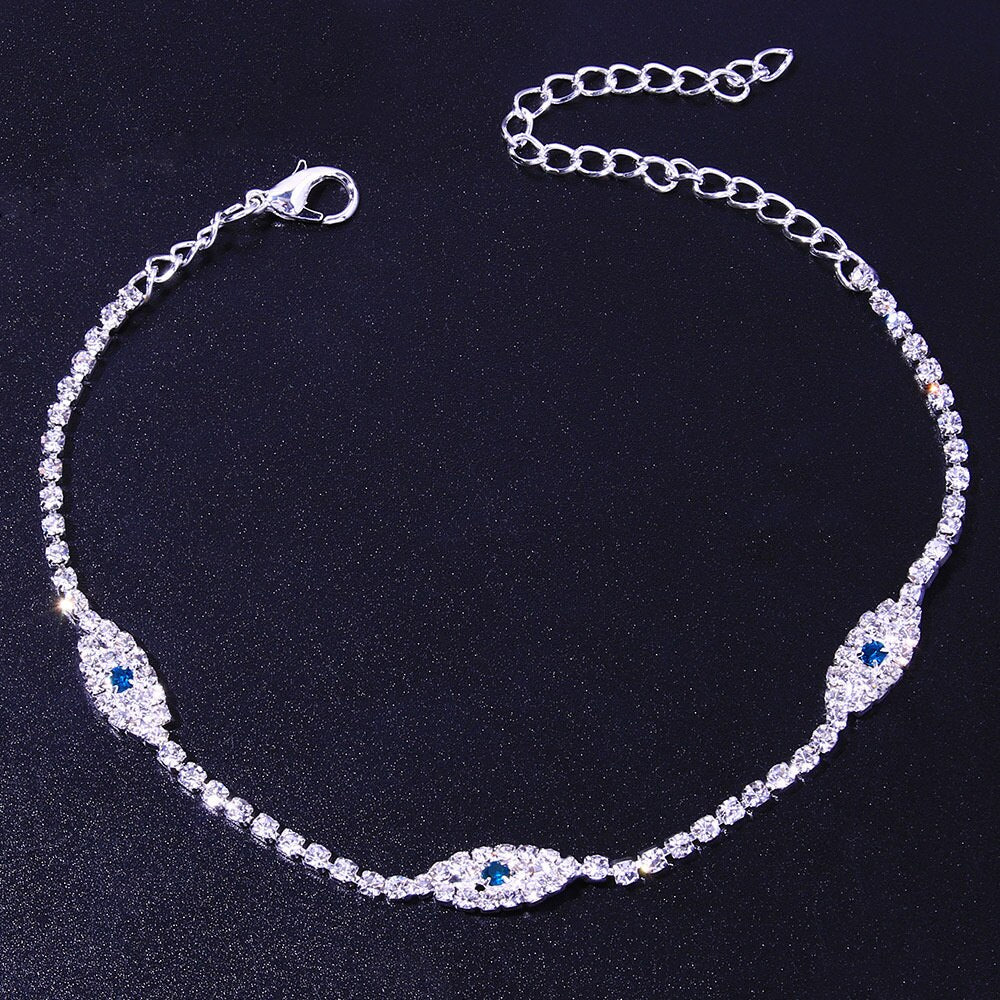 Vintage Blue Evil Eye Crystal Anklet Bracelet