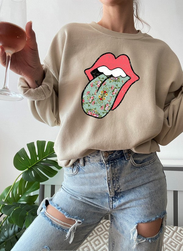 Hippie Floral Tongue Sweatshirt