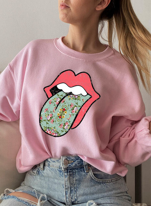 Hippie Floral Tongue Sweatshirt