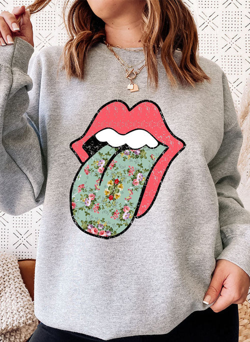 Hippie Floral Tongue Sweatshirt