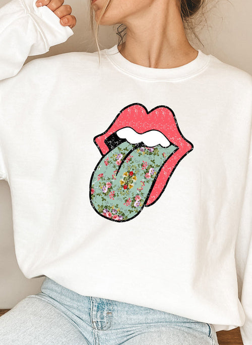Hippie Floral Tongue Sweatshirt